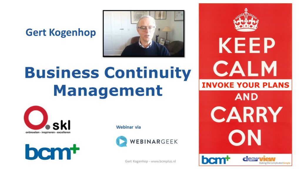 SKL bijeenkomst 5 maart: Gert Kogenhop- Business Continuity Management